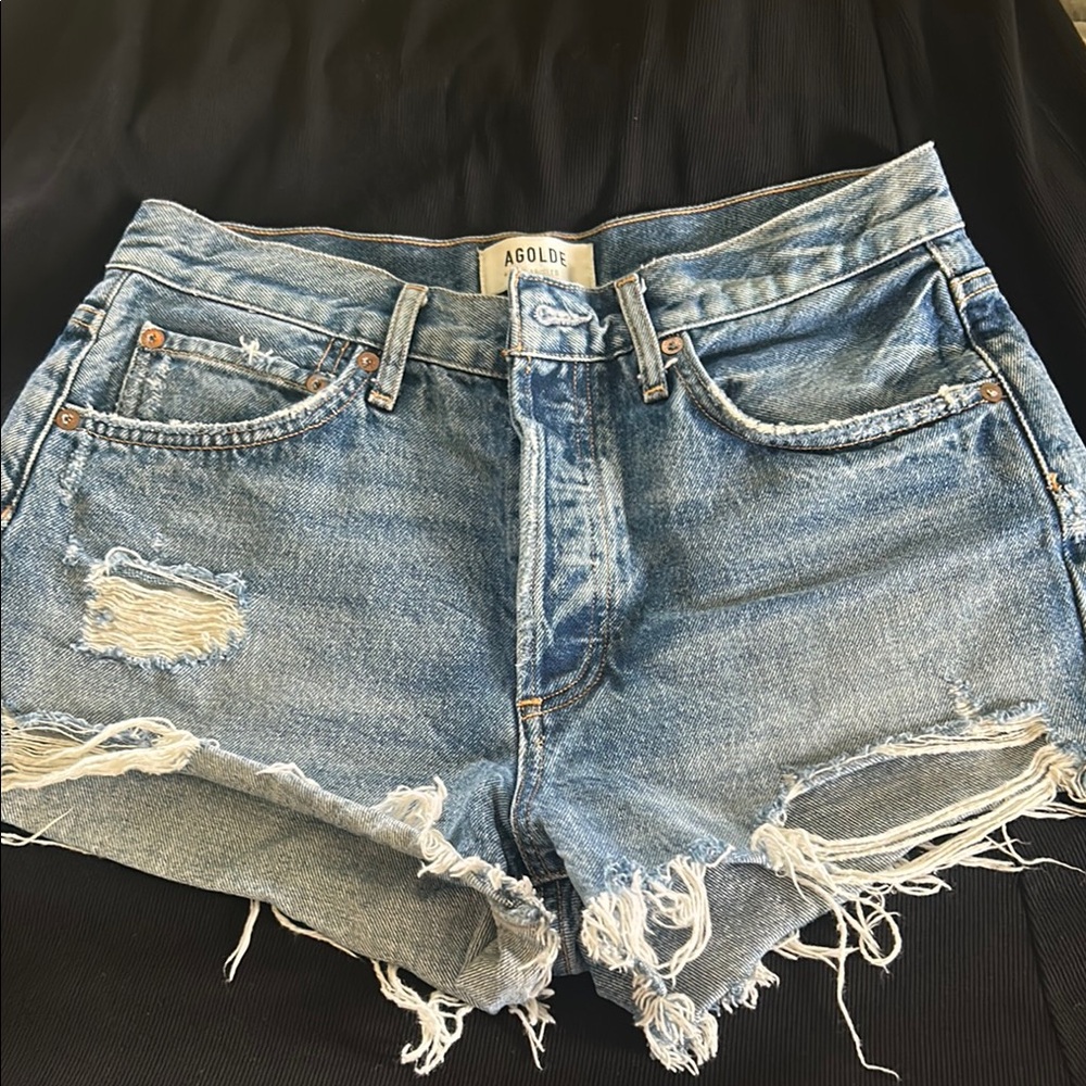 AGOLDE Women's Distressed Denim Shorts - Blue